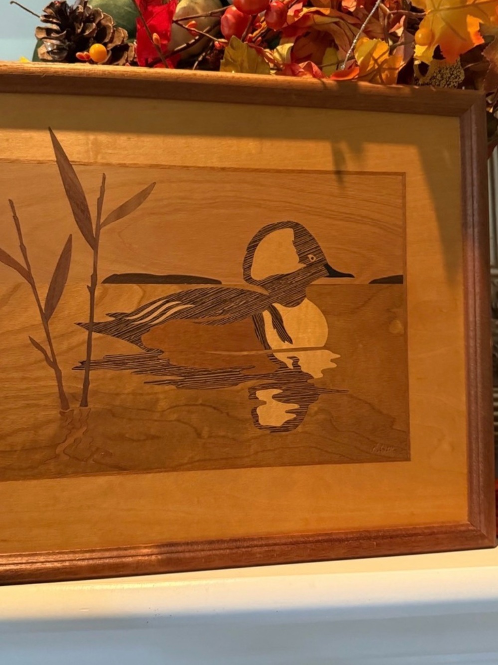 Wood Inlay Duck Wall Art - Natural Brown